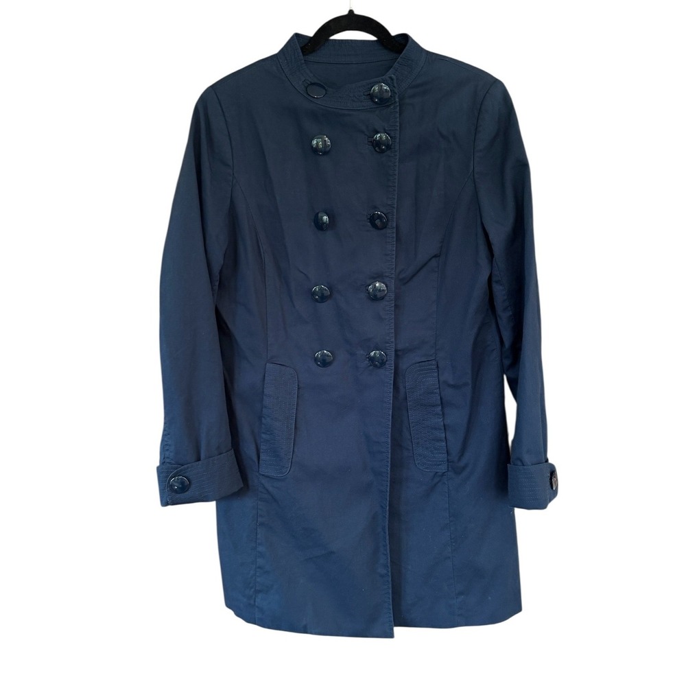Banana Republic Womens Navy Blue Double Breasted Trench Coat M Cotton Jacket